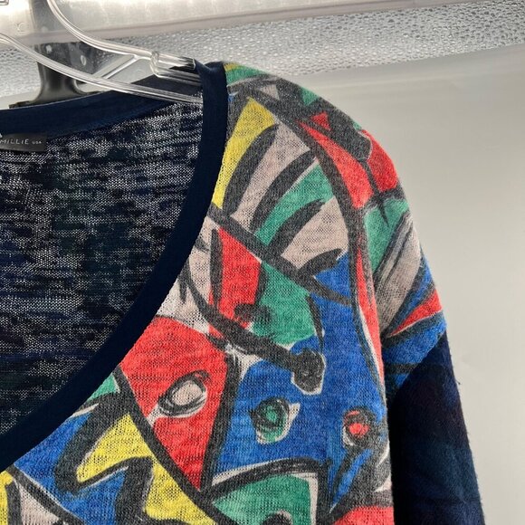 Nally & Millie Women's V-Neck Top 3/4 Sleeve Blue/Multi Print Size S/M - Picture 4 of 9